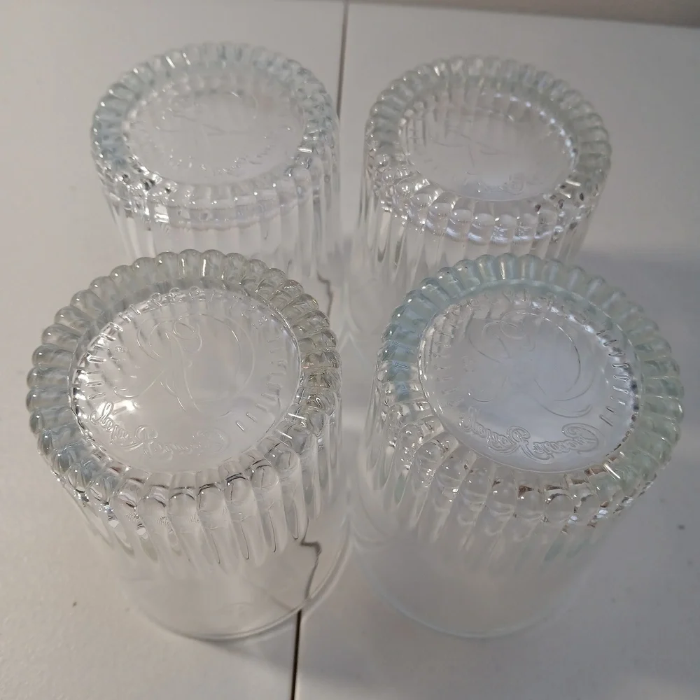 Crown Royal Clear Etched Ribbed Lowball Whiskey Glass Set of 4 Vintage 1980s